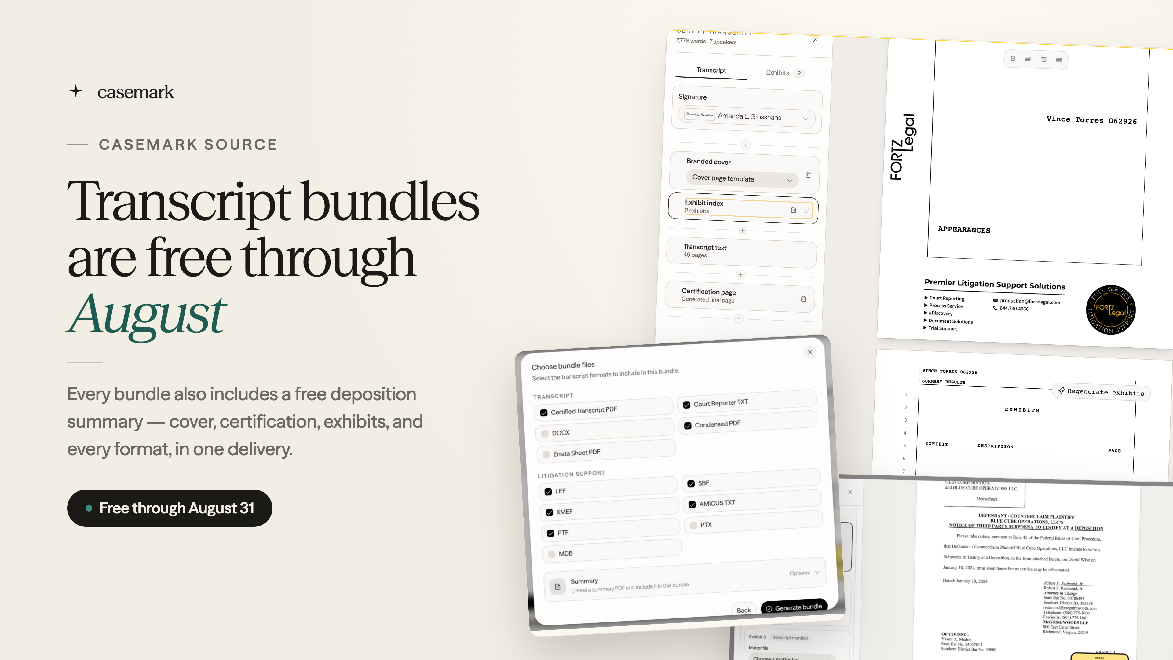 Transcript Bundles Are Free on CaseMark Source Through August